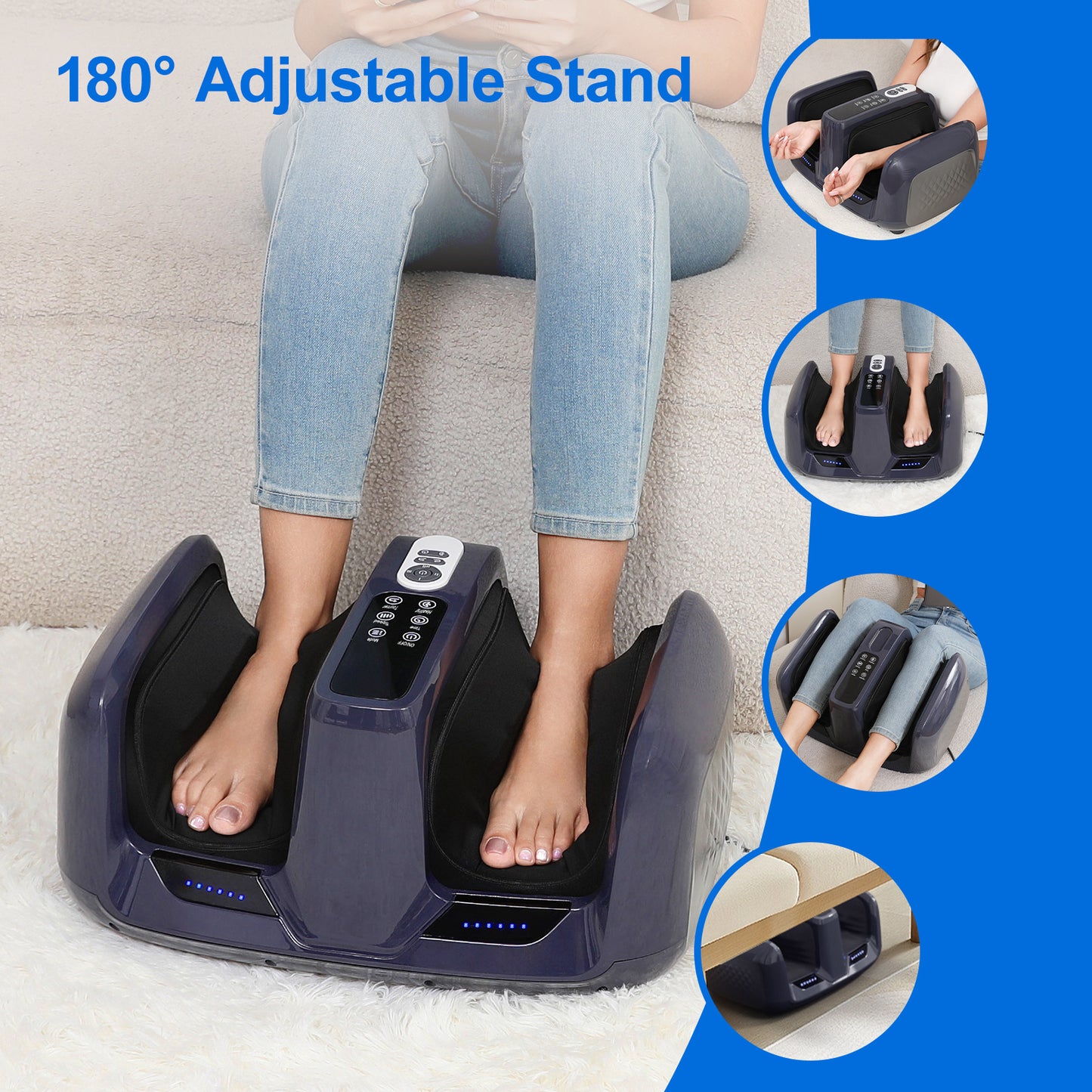 Professional Foot Massager With Heat & Kneading - 4 Auto Modes, Adjustable Speed, Calf & Sole Relaxation, Shiatsu Reflexology For Home,Office Use
