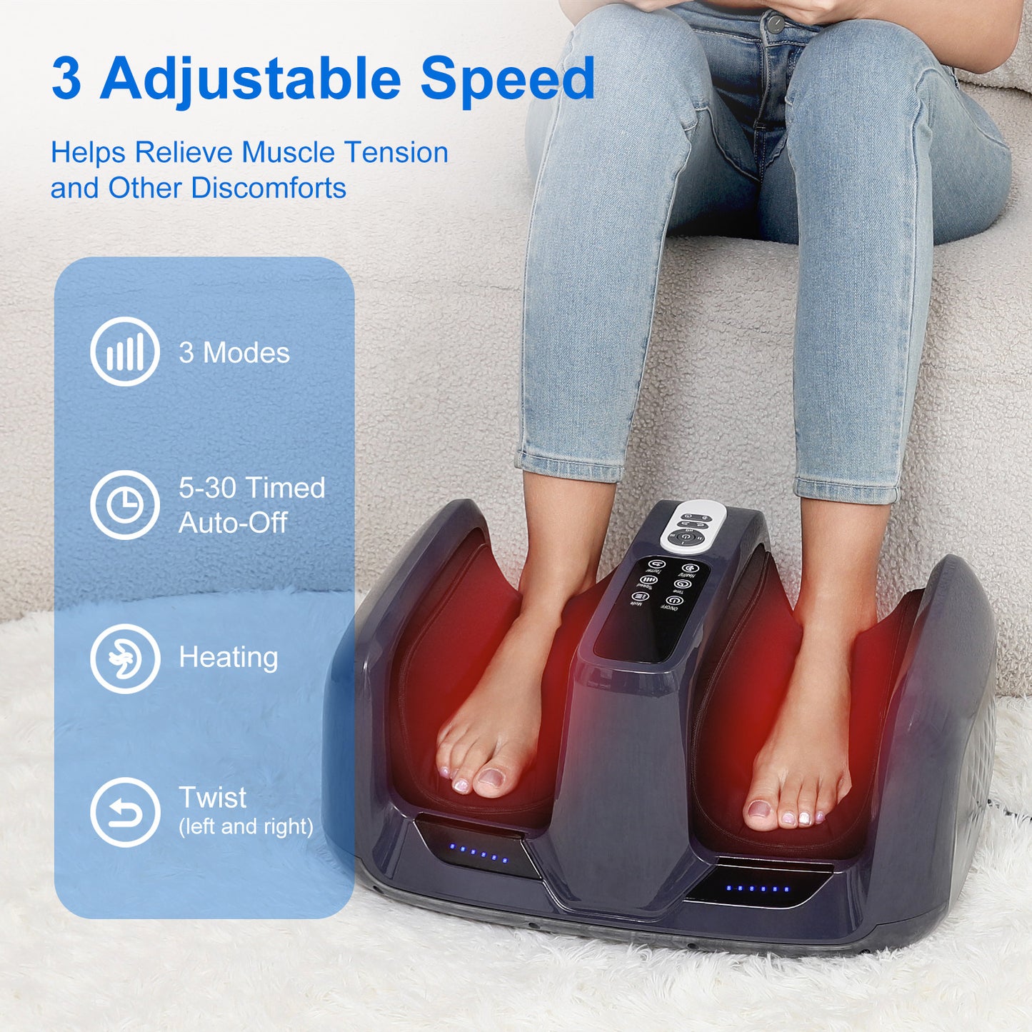 Professional Foot Massager With Heat & Kneading - 4 Auto Modes, Adjustable Speed, Calf & Sole Relaxation, Shiatsu Reflexology For Home,Office Use
