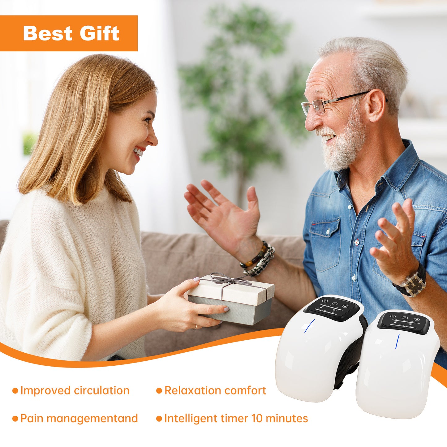 Smart Knee Massager With Heat Vibration 3D Air Compression-Portable Pain Relief