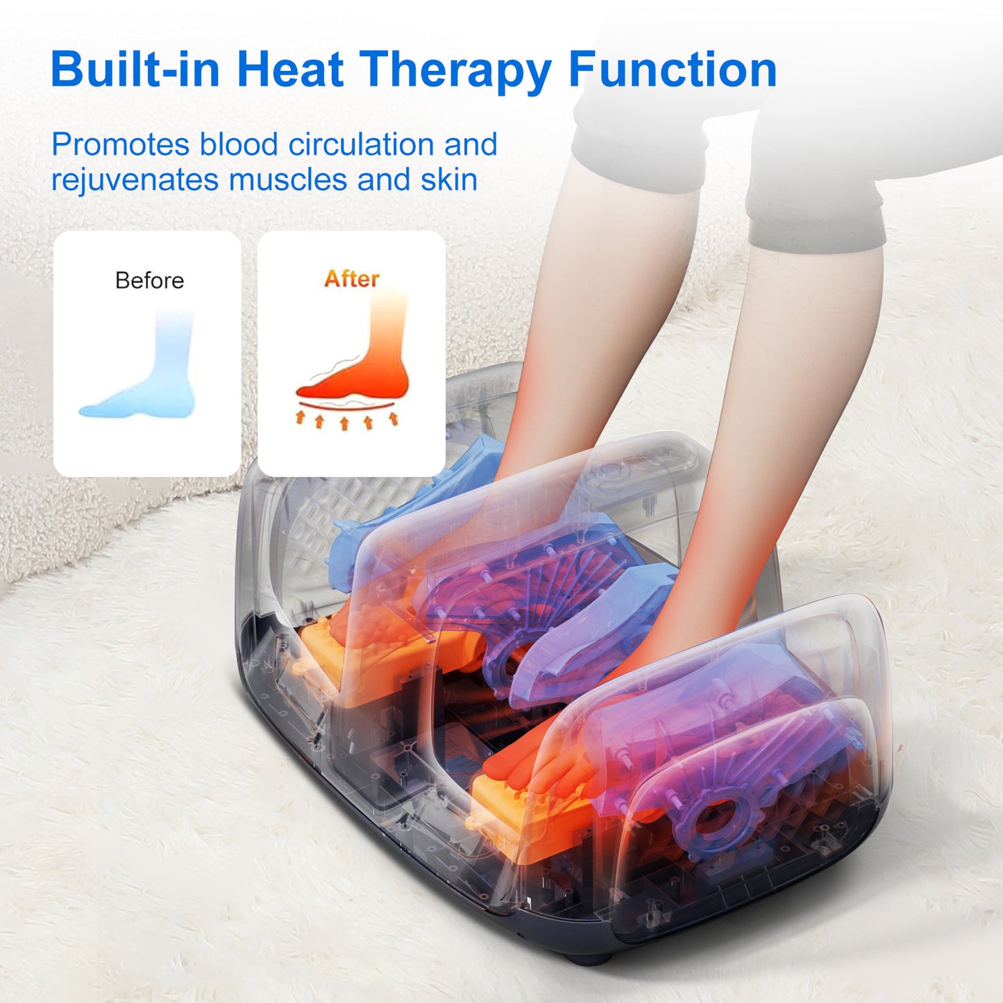 Professional Foot Massager With Heat & Kneading - 4 Auto Modes, Adjustable Speed, Calf & Sole Relaxation, Shiatsu Reflexology For Home,Office Use