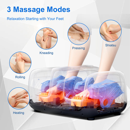 Professional Foot Massager With Heat & Kneading - 4 Auto Modes, Adjustable Speed, Calf & Sole Relaxation, Shiatsu Reflexology For Home,Office Use