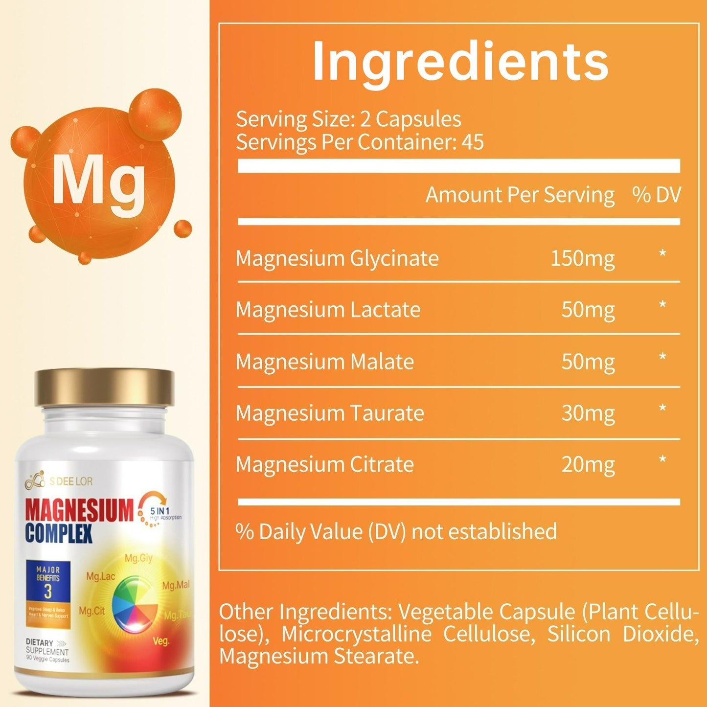 Magnesium Glycinate Malate Vitamin D3 Vegan Formula Supports Bone Health