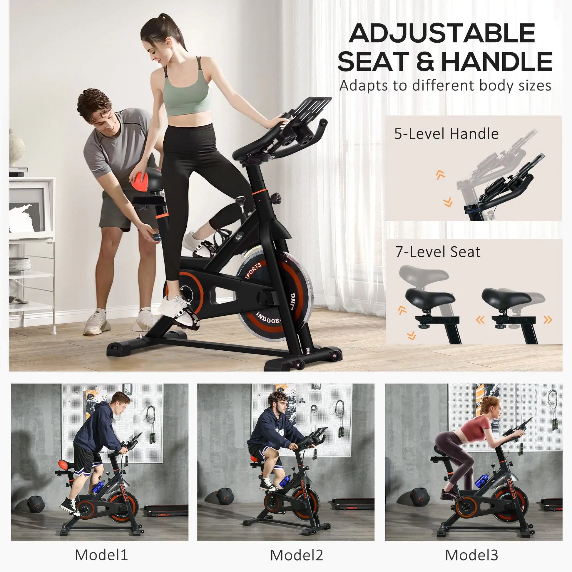 DB Hot sale Indoor Stationary Bike for Fitness Adjustable Height and Resistance LCD Monitor Home Use with Pedal Cage-4